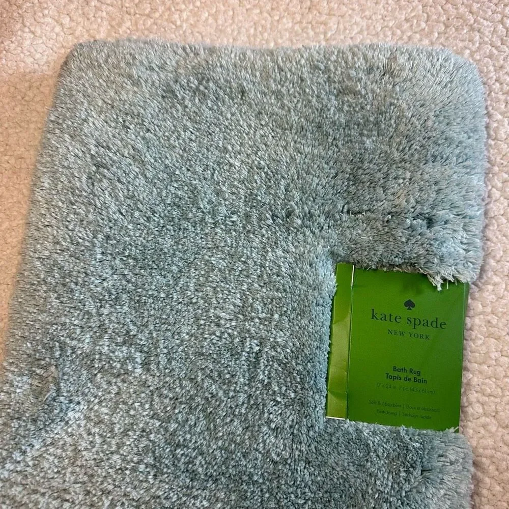 Kate Spade Bathroom Rug Fuzzy Dusty Blue Teal 17x24” NWT